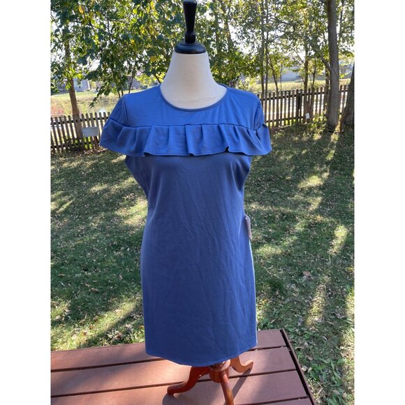 Blue Ruffled Dress X-Large Neesees Dresses Boutique Short Sleeve Polyester/Rayon - Picture 1 of 8
